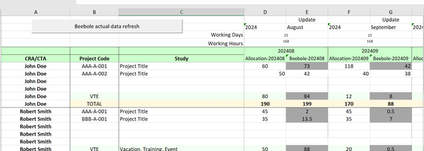 A resource planning template with Excel and Beebole