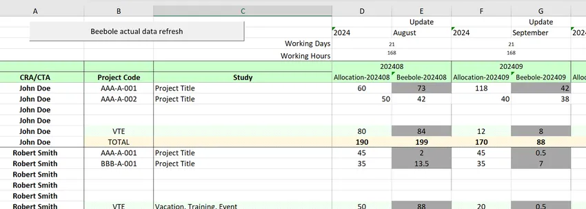 A resource planning template with Excel and Beebole