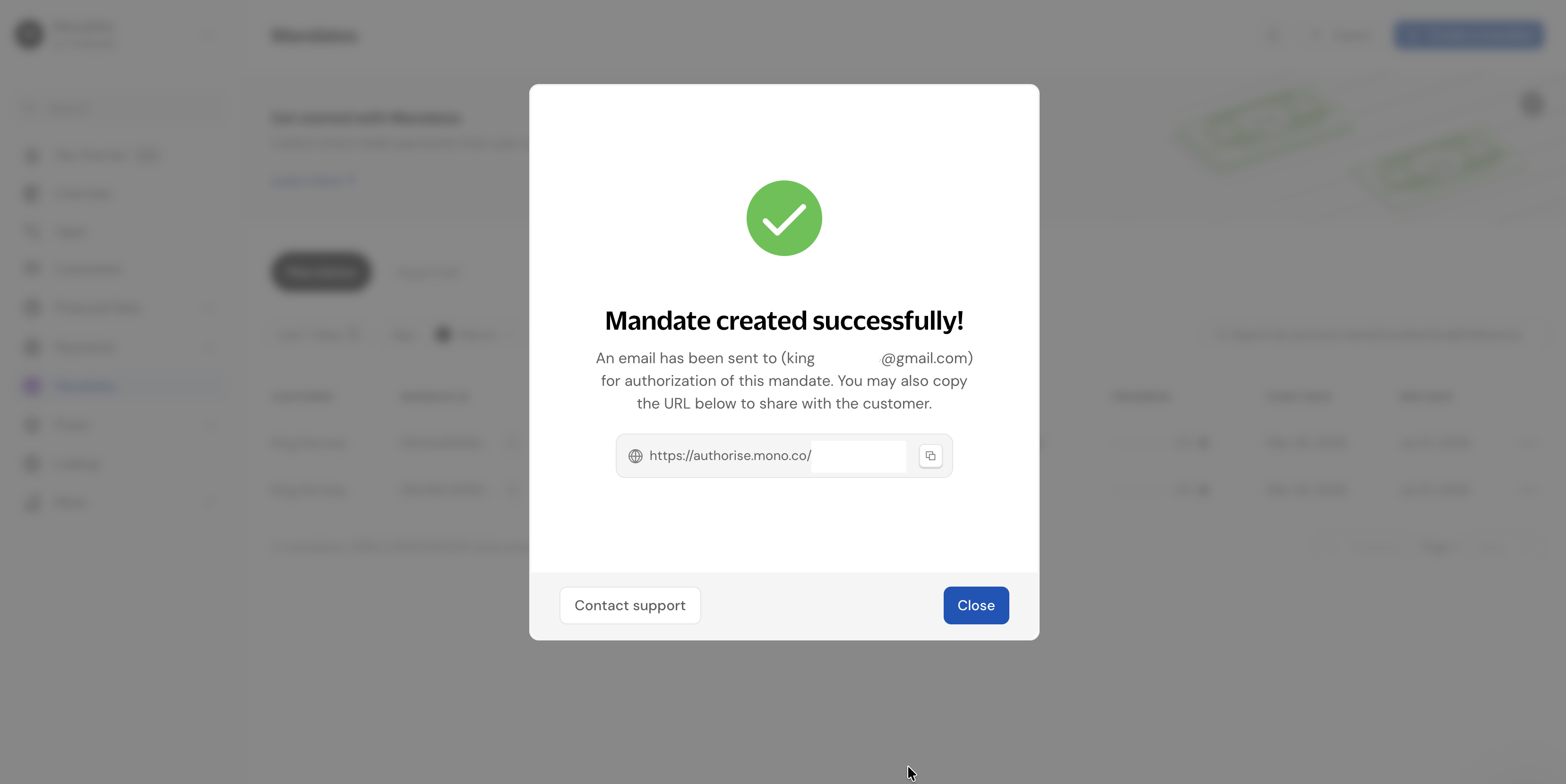 mandate created successfully