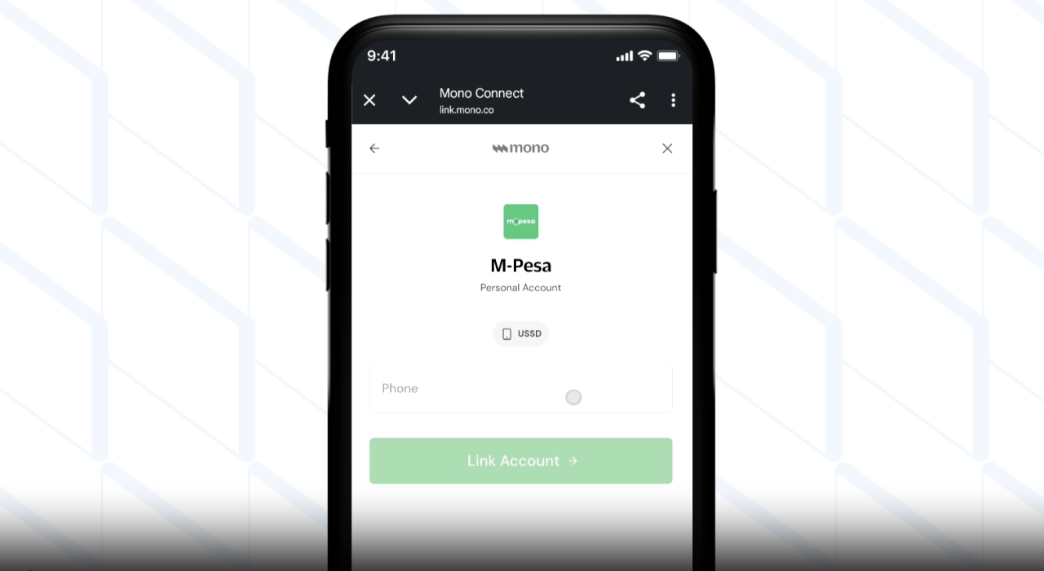 MPesa connection on the Mono widget