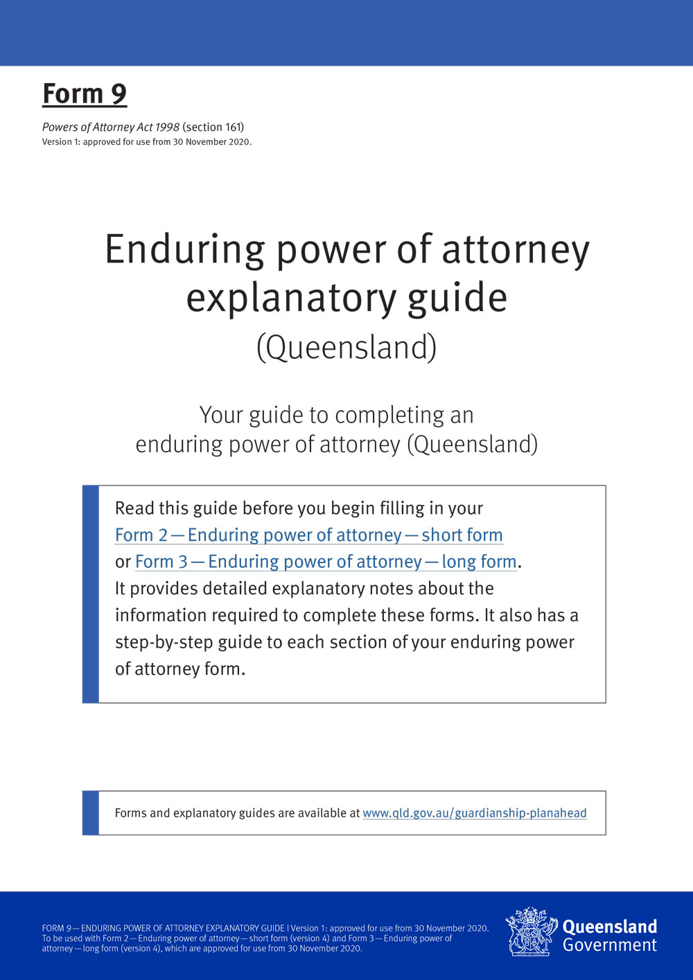 Enduring power of attorney explanatory guide cover