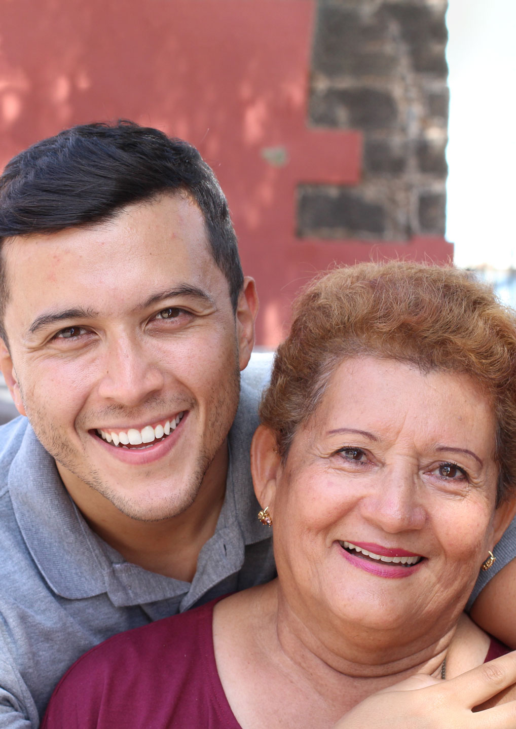 Senior mother and adult son carer