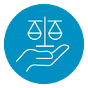 Teal icon showing a symbol about balancing a decision