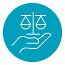 Teal icon showing a symbol about balancing a decision