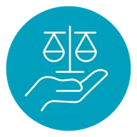 Teal icon showing a symbol about balancing a decision