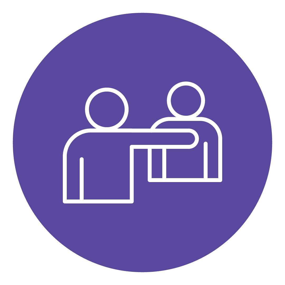 Purple icon of two people, one person is being overprotective.