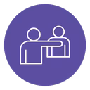 Purple icon of two people, one person is being overprotective.