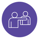 Purple icon of two people, one person is being overprotective.