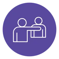Purple icon of two people, one person is being overprotective.