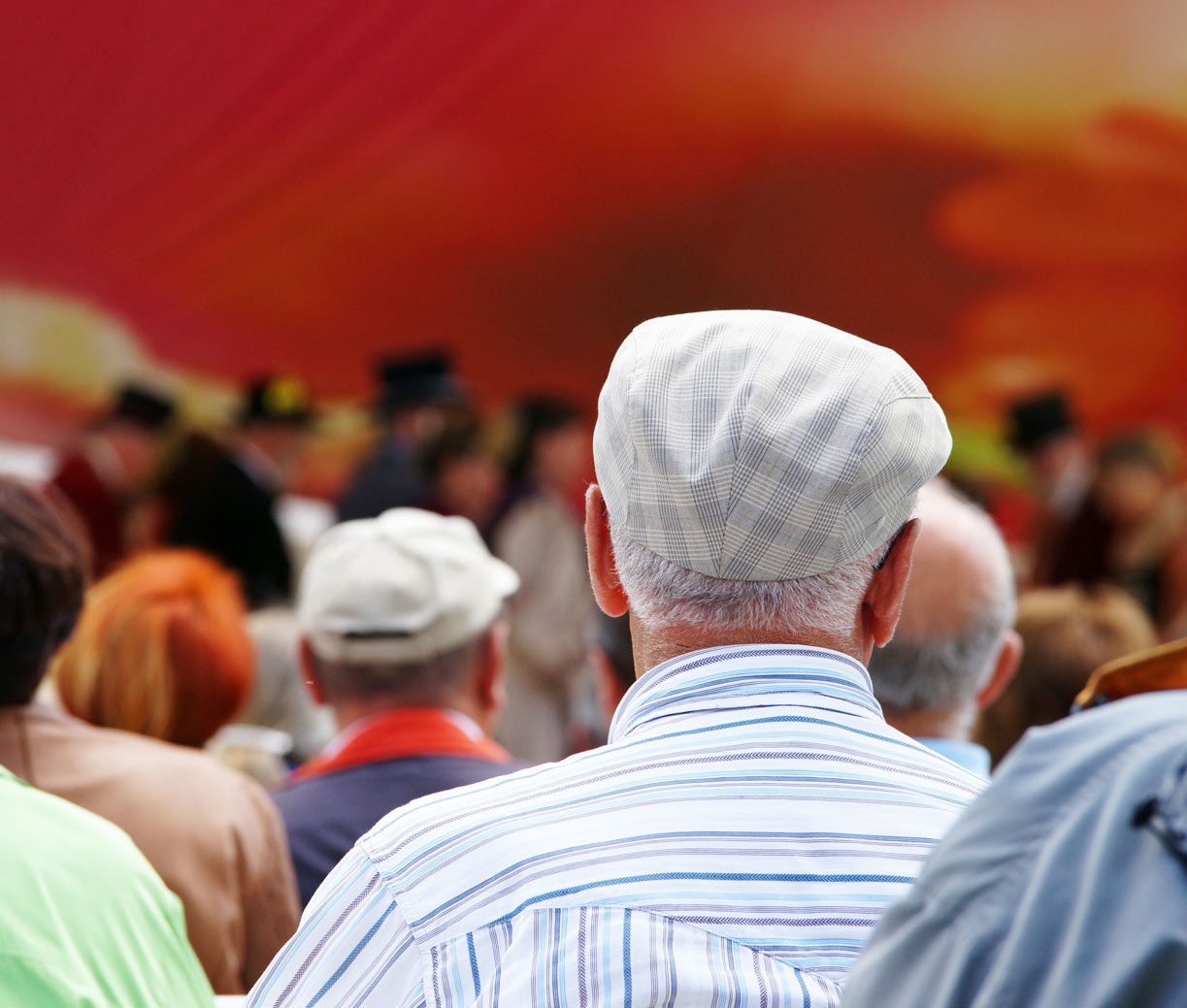 Back of groups heads at outdoor festival