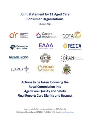 Joint Statement by 12 Aged Care Consumer Organisations Report Cover