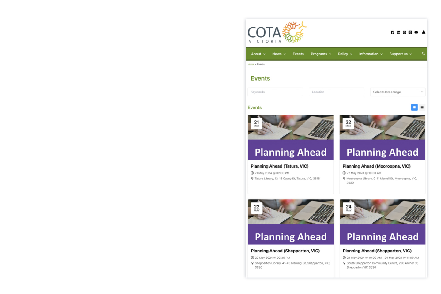 Photo of COTA Vic's event pages