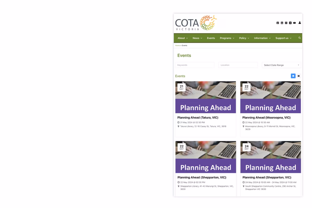 Photo of COTA Vic's event pages