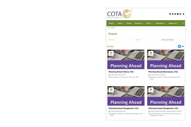 Photo of COTA Vic's event pages