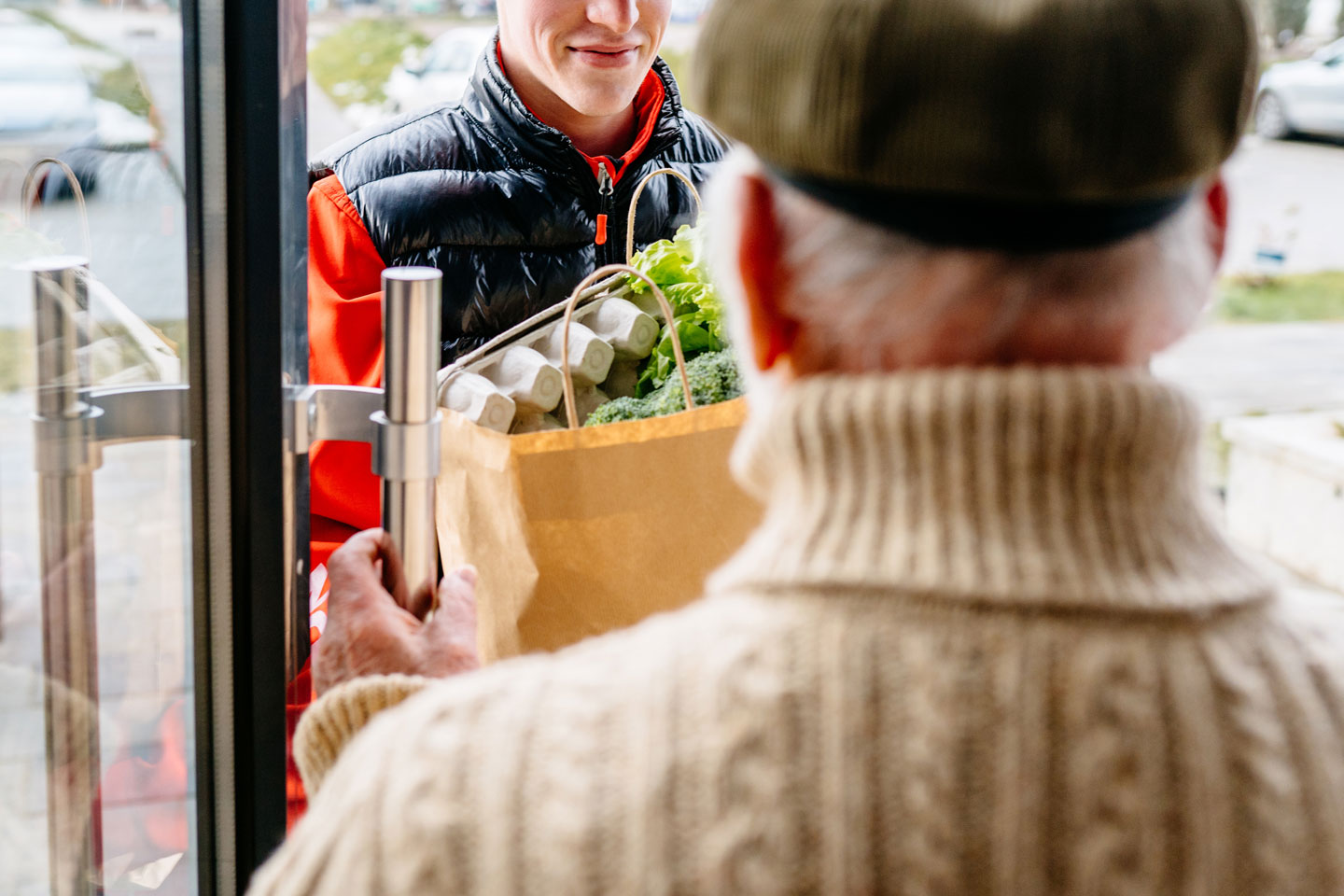 Son dropping of his senior dads groceries