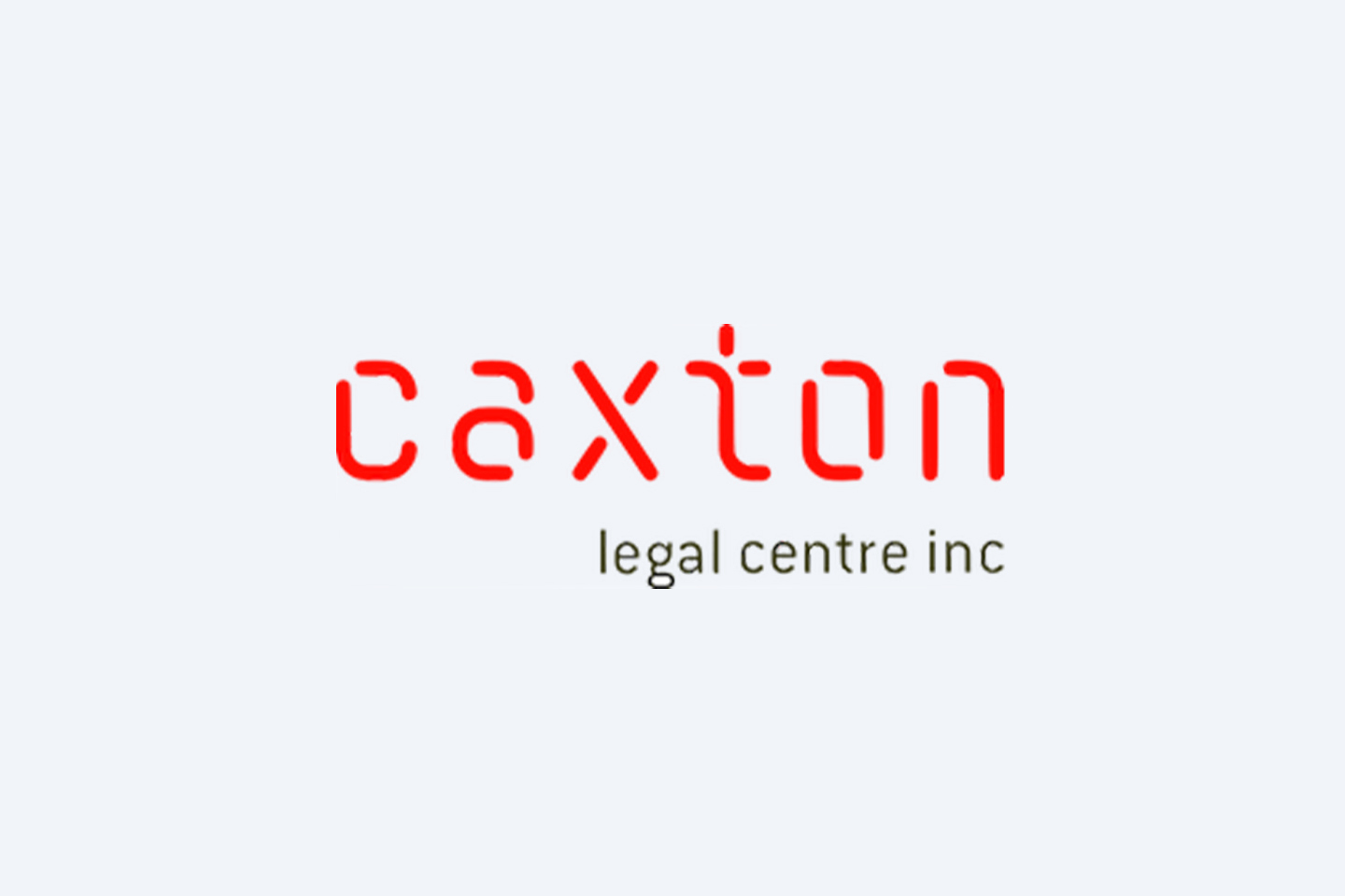 Logo of Caxton Legal Centre Inc. with "caxton" in red stylized font and "legal centre inc" in gray beneath it on a light gray background.