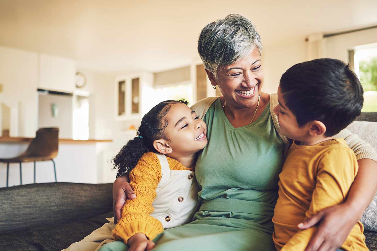 Photo of youthful grandma and grandkids