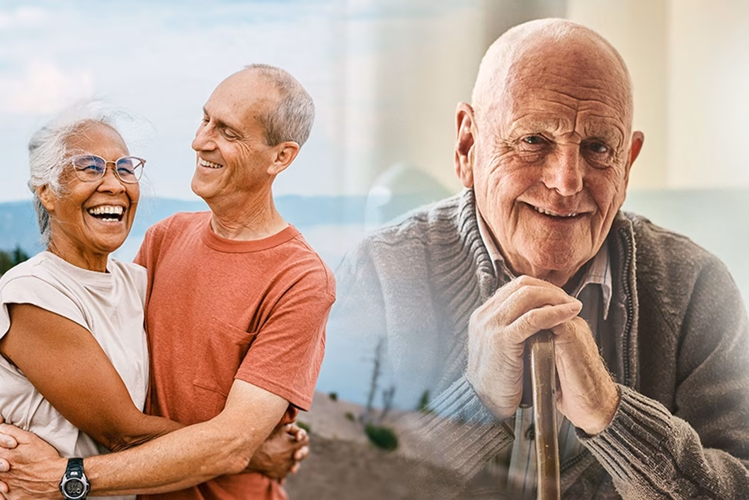 Photo montage of older happy people