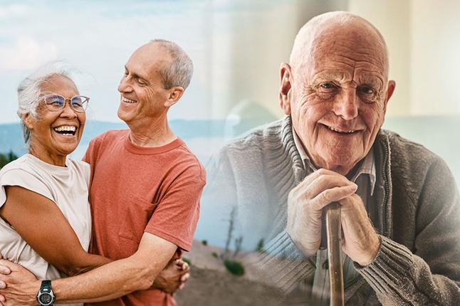 Photo montage of older happy people