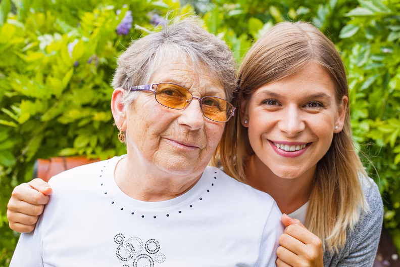 Senior woman with adult daughter