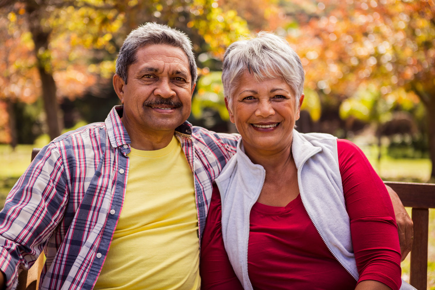 Senior couple sitting on a park bench