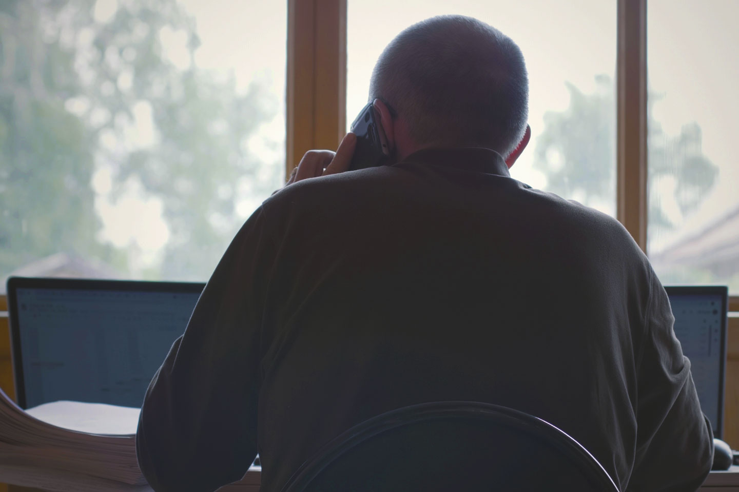 Silhouette of senior man