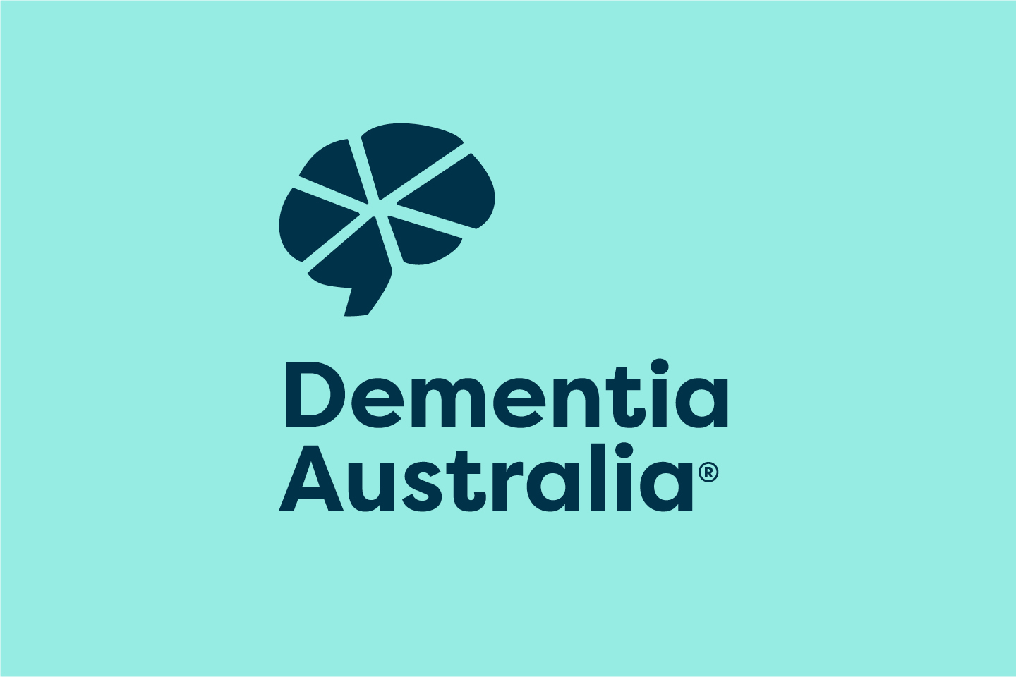 Dementia Australia logo featuring a stylized brain symbol in dark blue on a light turquoise background.
