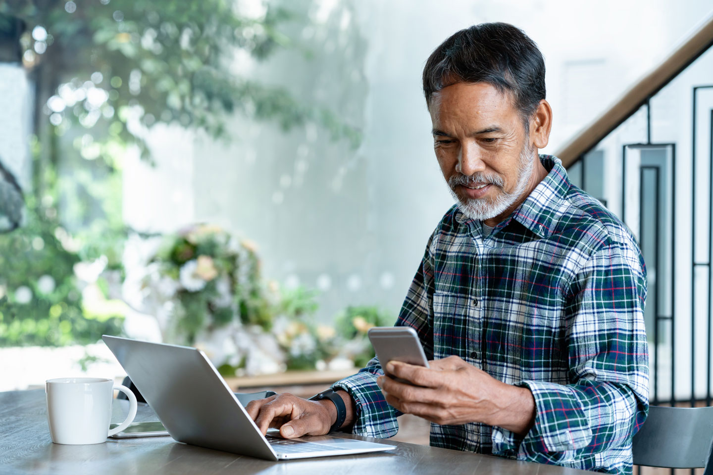 Older man using smartphone