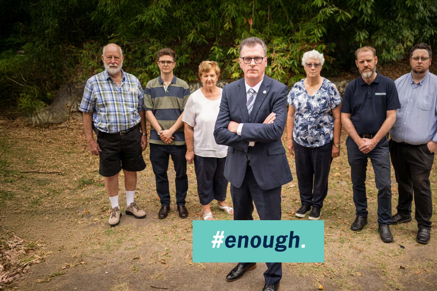 Photo of a group of people with serious expressions