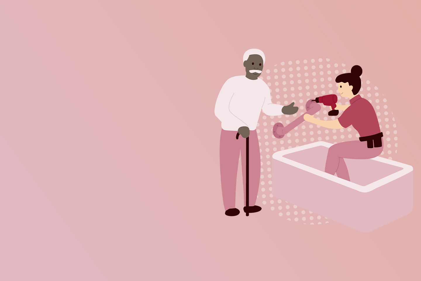 Graphic of a tradesperson installing a bathroom safety rail