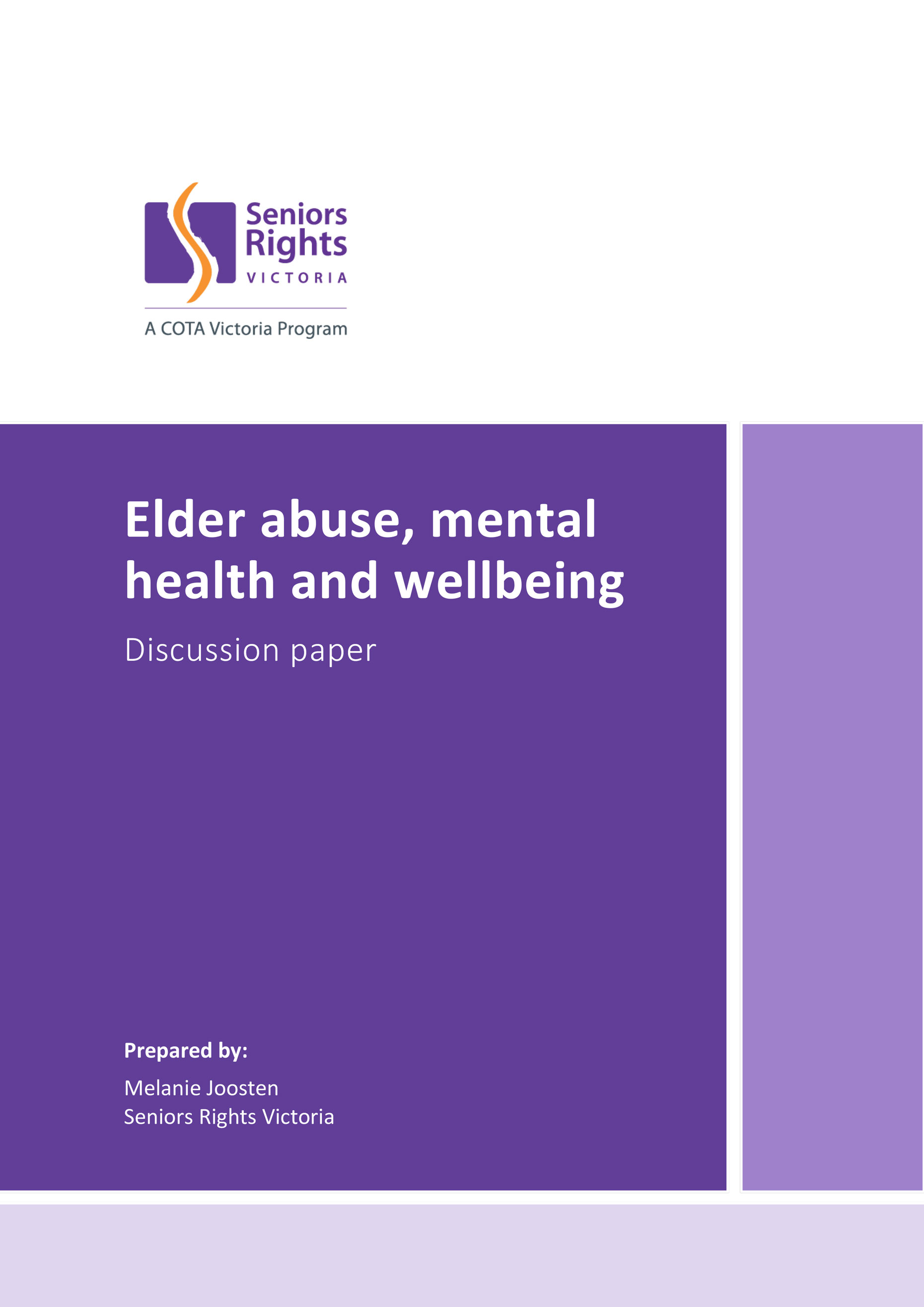 Elder abuse, mental health and wellbeing Discussion paper cover