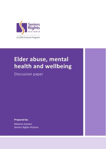 Elder abuse, mental health and wellbeing Discussion paper cover