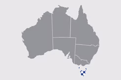 Karte von Australien mit polizeilicher Markierung von Tasmanien