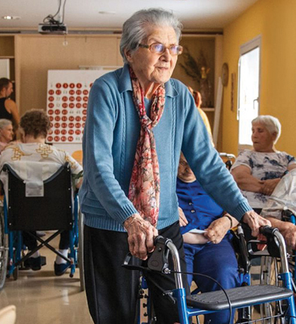 Photo of a group with wheelchairs and walkers