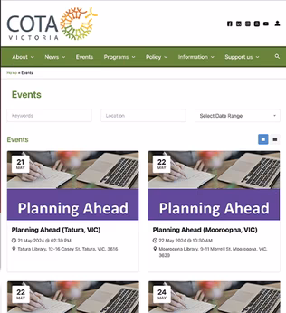Photo of COTA Vic's event pages