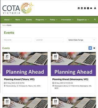 Photo of COTA Vic's event pages