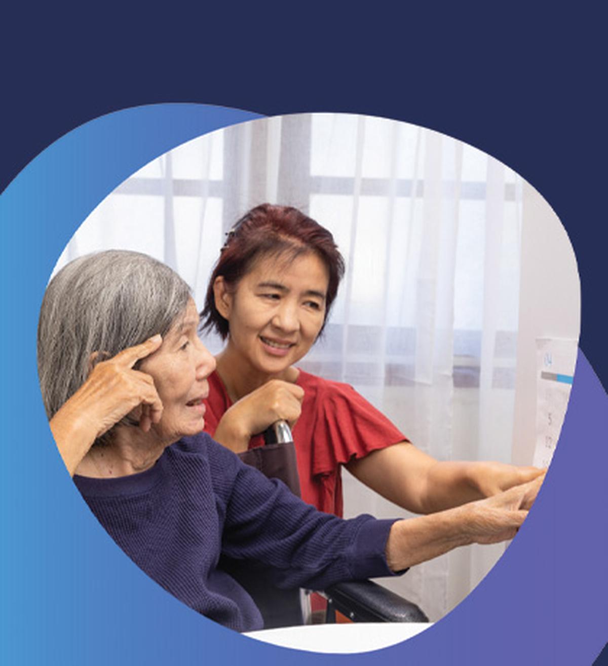 Image of an adult child and an older person