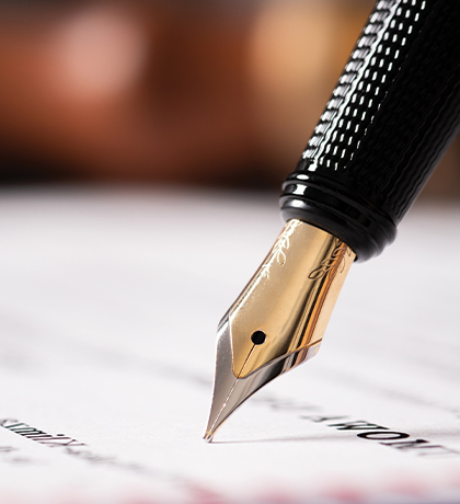 Photo of a fountain pen nib on paper