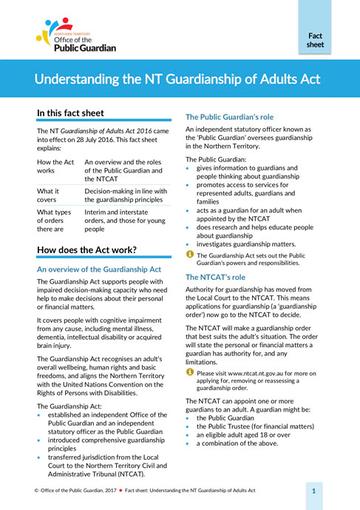 Understanding the NT Guardianship of Adults Act Cover