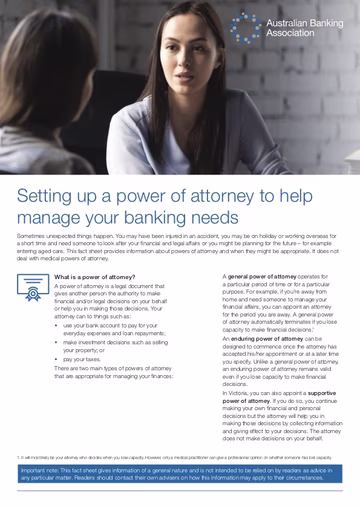 Setting Up Power of Attorney to Help Manage Your Banking Needs Factsheet