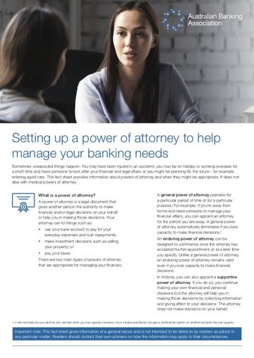 Setting Up Power of Attorney to Help Manage Your Banking Needs Factsheet