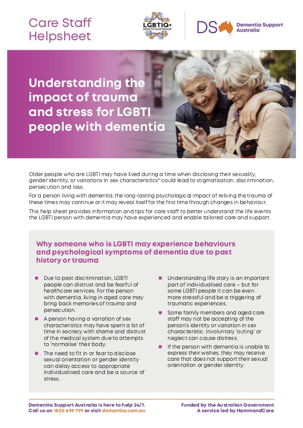 Understanding the impact of trauma and stress for LGBTI people with dementia Cover