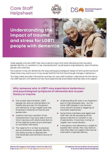 Understanding the impact of trauma and stress for LGBTI people with dementia Cover