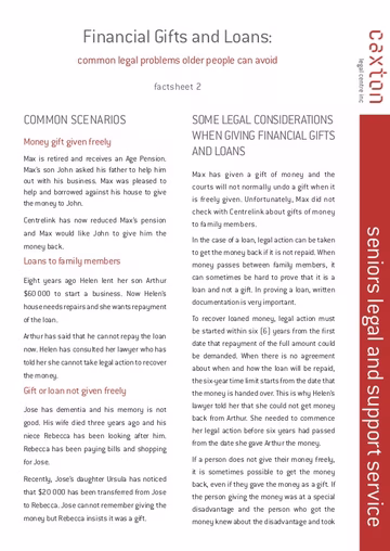 Financial Gifts and Loans Factsheet