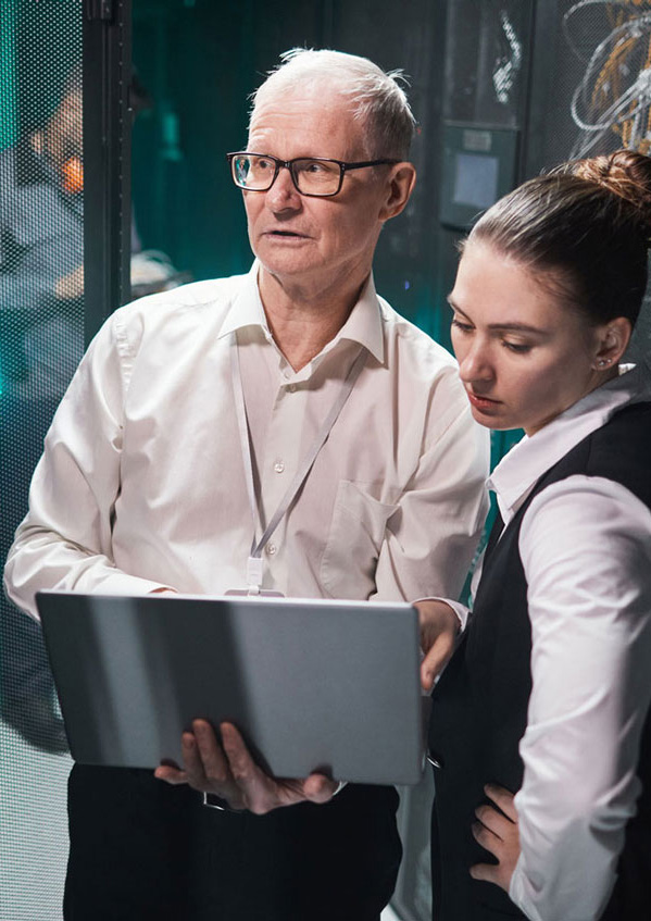 Senior man working in tech