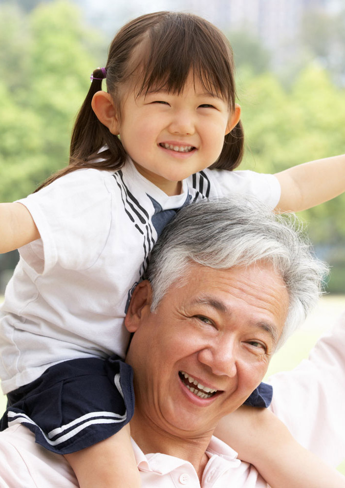 Chinese elderly man and granddaughter