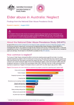 Elder Abuse in Australia: Neglect. Snapshot report.