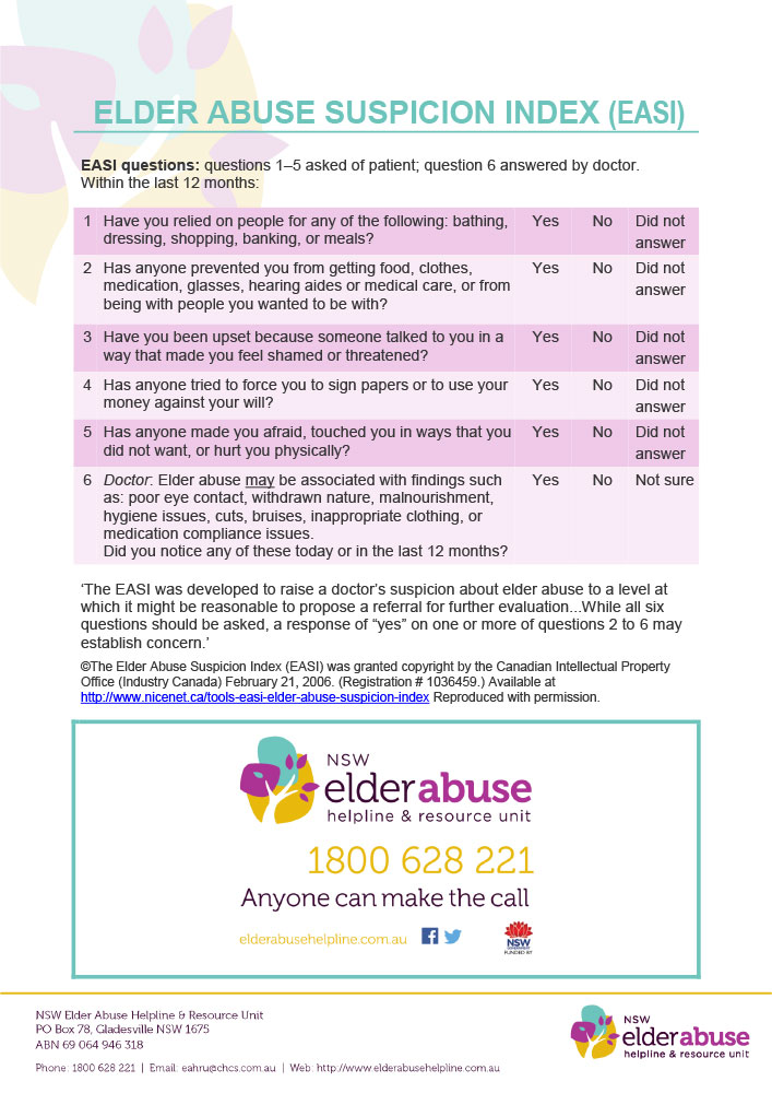 Elder Abuse Suspicion Index (EASI) Banner
