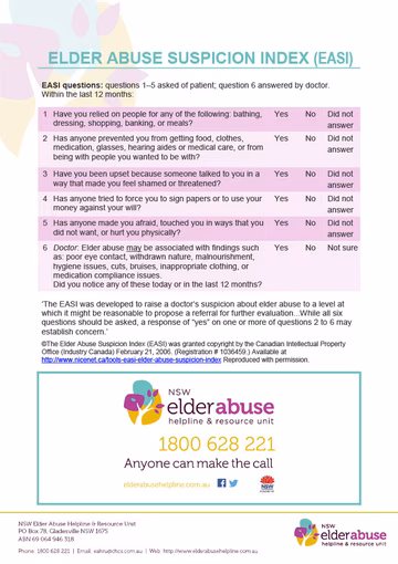 Elder Abuse Suspicion Index (EASI) Banner