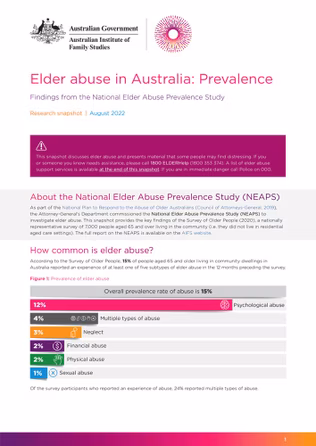 Elder Abuse in Australia: Prevalence. Snapshot report.